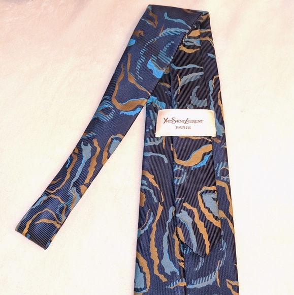 Vintage Yves Saint Laurent Blue Abstract Print Tie - Picture 3 of 5